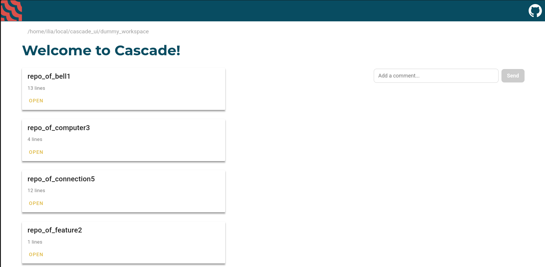 Workspace page of Cascade - Small scale MLOps library